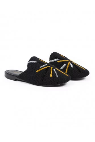 Outdoor flat mule ""Avec Modération" black with multicolor design for women