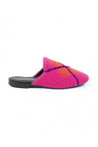 Outdoor flat mule "Avec Modération" pink with orange square for women