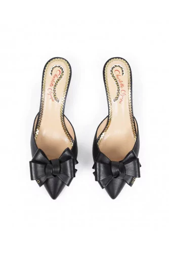 Mule Charlotte Olympia noir, bout pointu avec noeud