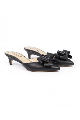 Mule Charlotte Olympia noir, bout pointu avec noeud