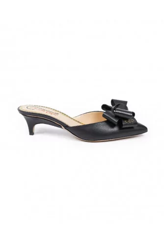 Mule Charlotte Olympia noir, bout pointu avec noeud