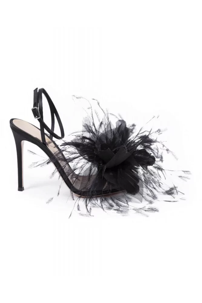 Gianvito Rossi - High heeled leather sandals with feathers , black for women