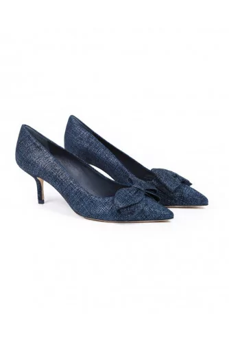 High heels Tory Burch "Rosalind" navy blue with decorative knot for women