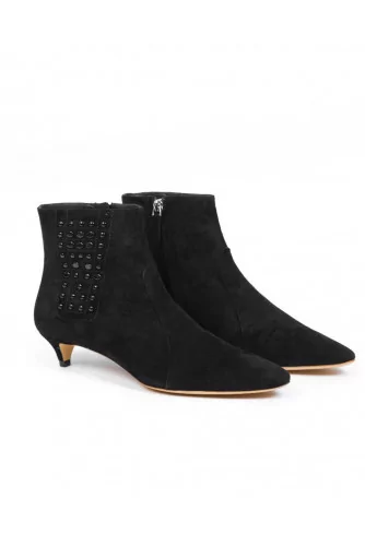 Bottine Tod's avec petits picots sur la cheville, noir, semelle cuir, pour femme