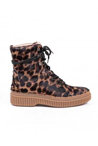 Leather boots with laces avec leopard print 40