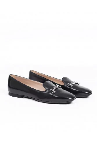 Moccasins Tod's black with silver double T for women