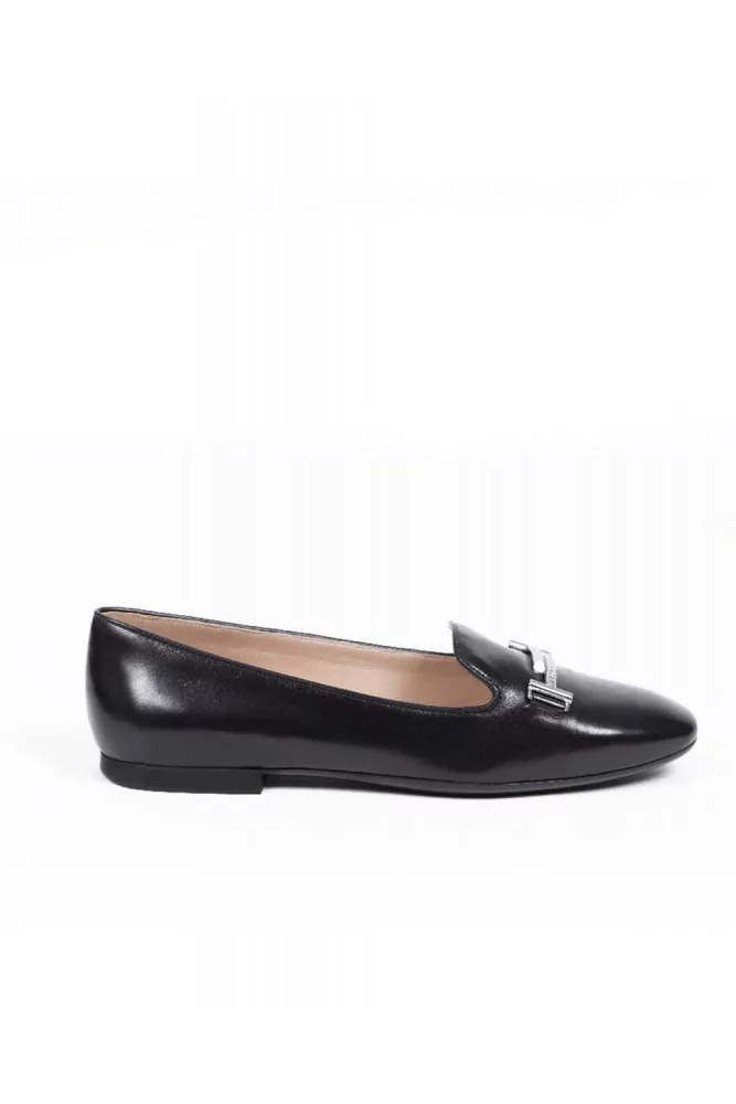 Moccasins Tod's black with silver double T for women