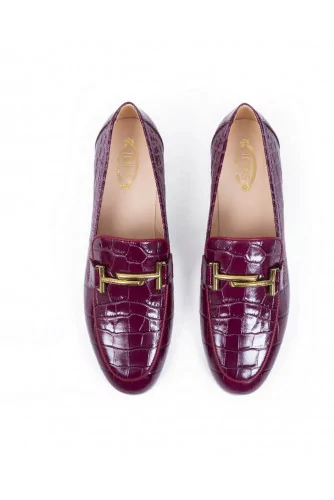 Mocassin Tod's "Double T" bordeaux semelle cuir pour femme