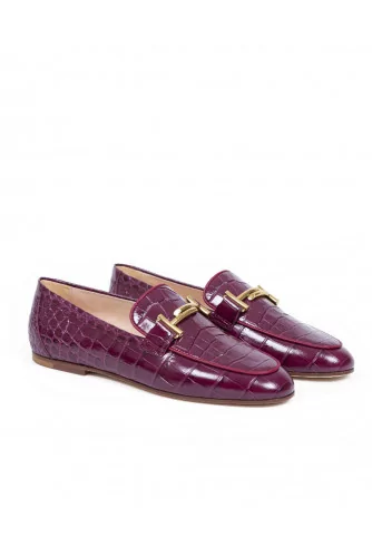 Mocassin Tod's "Double T" bordeaux semelle cuir pour femme