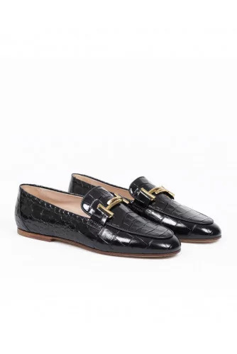 Mocassin Tod's "Double T" noir semelle cuir pour femme