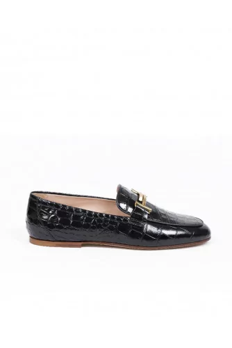 Mocassin Tod's "Double T" noir semelle cuir pour femme