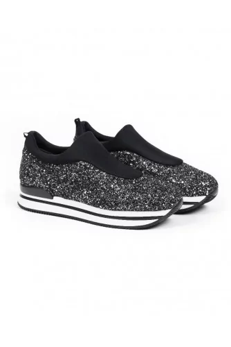 Sans gêne Hogan "Slip on 222" argent et noir pour femme