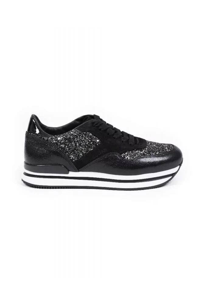 H222 of Hogan - Suede sneakers with glitters yokes on sides, black ...