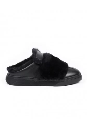 Cassetta - Flat leather mules with fur-lining
