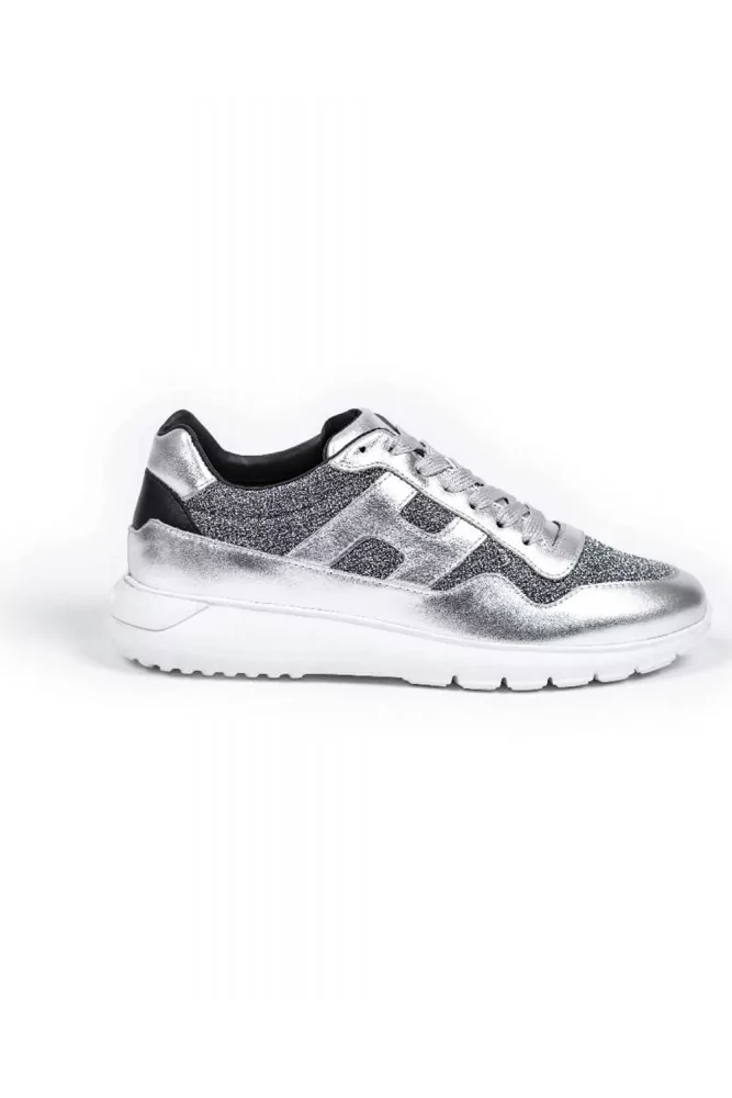 I Cube - Baskets en cuir d'agneau métallisé et paillettes 34 1/2 argent