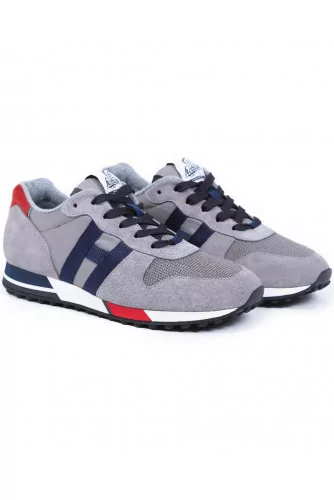 Sneakers Hogan "H86 RUN" grey with navy blue et red details for men
