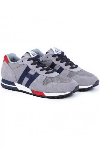 Basket Hogan "H86 RUN" gris, bleu marine et rouge pour homme