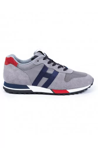 Sneakers Hogan "H86 RUN" grey with navy blue et red details for men