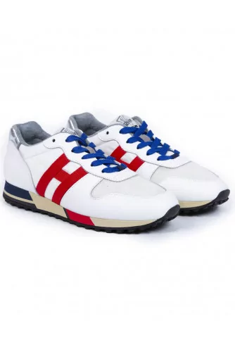 Basket Hogan "H86 RUN" blanc, bleu marine et rouge pour homme