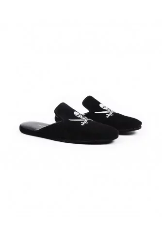 Indoor mules Jacques Loup black with silver embroidery for men