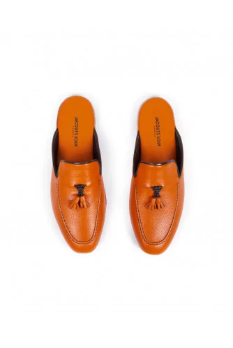 Indoor mules Jacques Loup orange with orange tassels for men