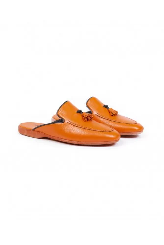 Indoor mules Jacques Loup orange with orange tassels for men