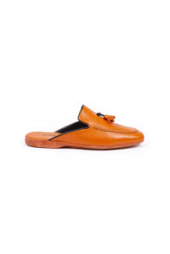 Indoor mules Jacques Loup orange with orange tassels for men