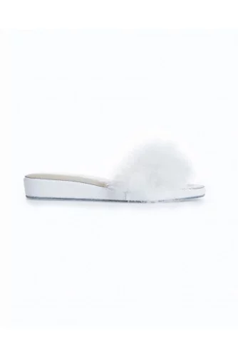 Indoor mule Jacques Loup white with open toe and feathers for women