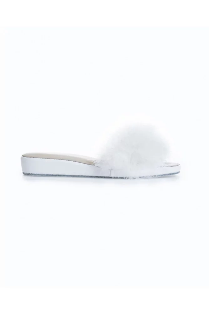 white fur mules
