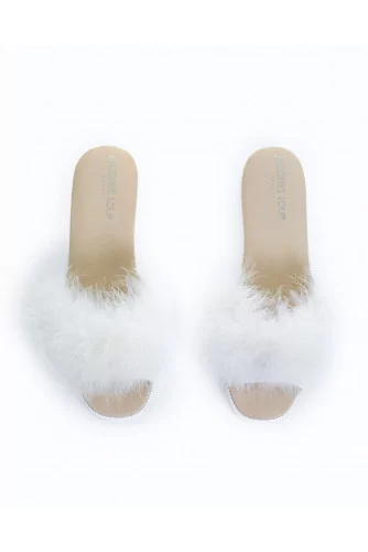 Indoor mule Jacques Loup white with open toe and feathers for women