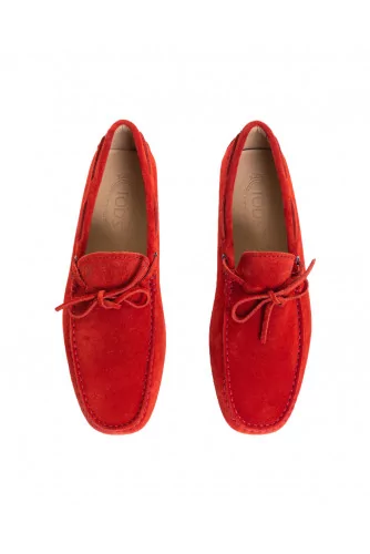Tod s Red split leather moccasins with shoelaces for men