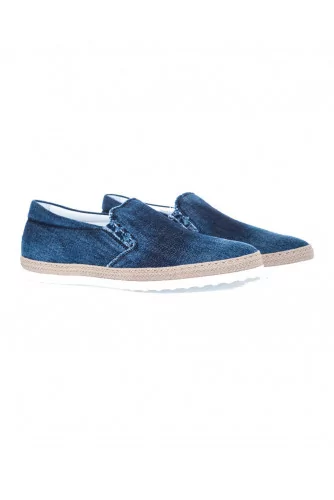 Slip-on shoes Tod's "Pantofola" navy blue in denim for men