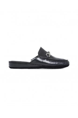 Indoor mule Line Loup "Ludovic" black with tassels for men 