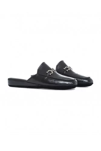 Indoor mule Line Loup "Ludovic" black with tassels for men 