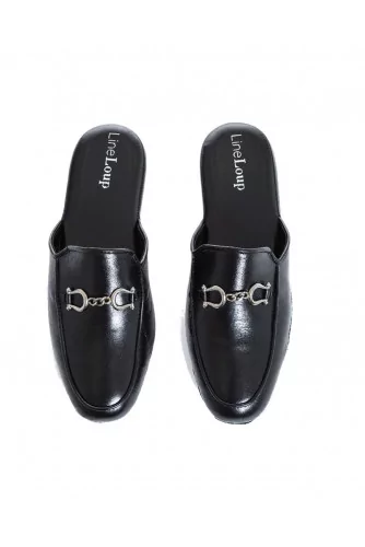 Indoor mule Line Loup "Ludovic" black with tassels for men 