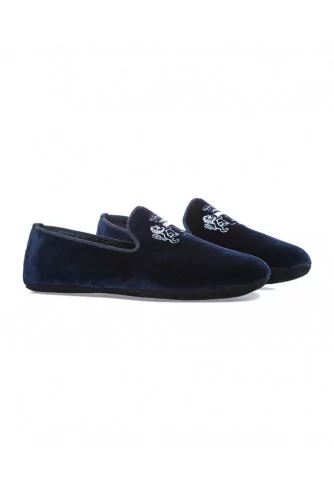 Indoor loafers  Line Loup "Robert-André" navy blue in velvet for men