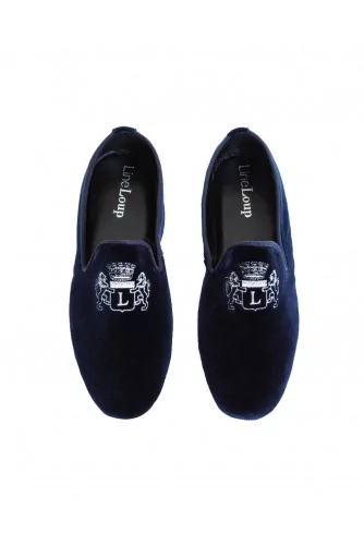 Indoor loafers  Line Loup "Robert-André" navy blue in velvet for men