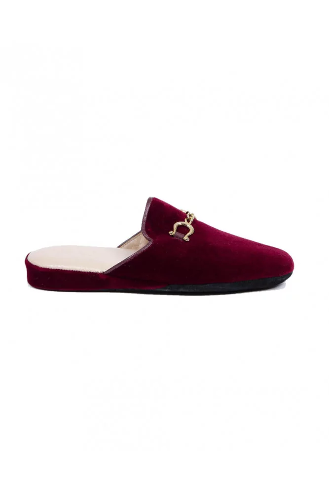 Indoor mules Line Loup "Jacqueline" bordeaux with metallic bit for women