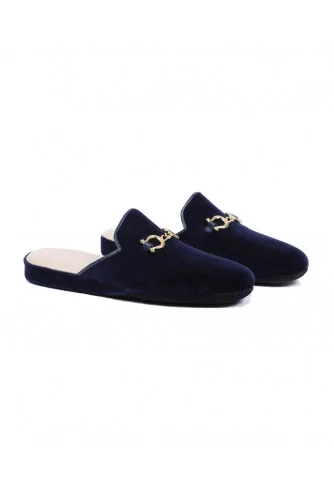 Indoor mules Line Loup "Jacqueline" navy blue with metallic bit for women