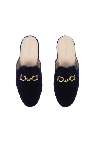 Indoor mules Line Loup "Jacqueline" navy blue with metallic bit for women