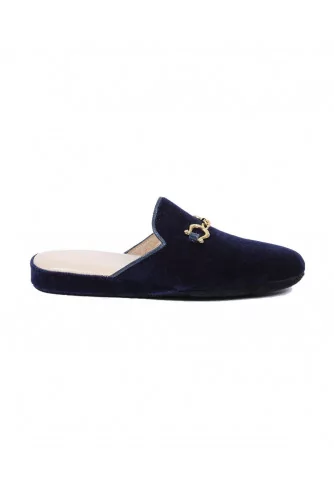 Indoor mules Line Loup "Jacqueline" navy blue with metallic bit for women