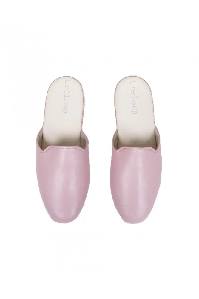 Linette of Line Loup - Pale pink leather indoor mules with smooth upper for  women