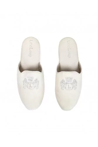 Indoor mules Line Loup "Stéphanie" white with silver embroidery