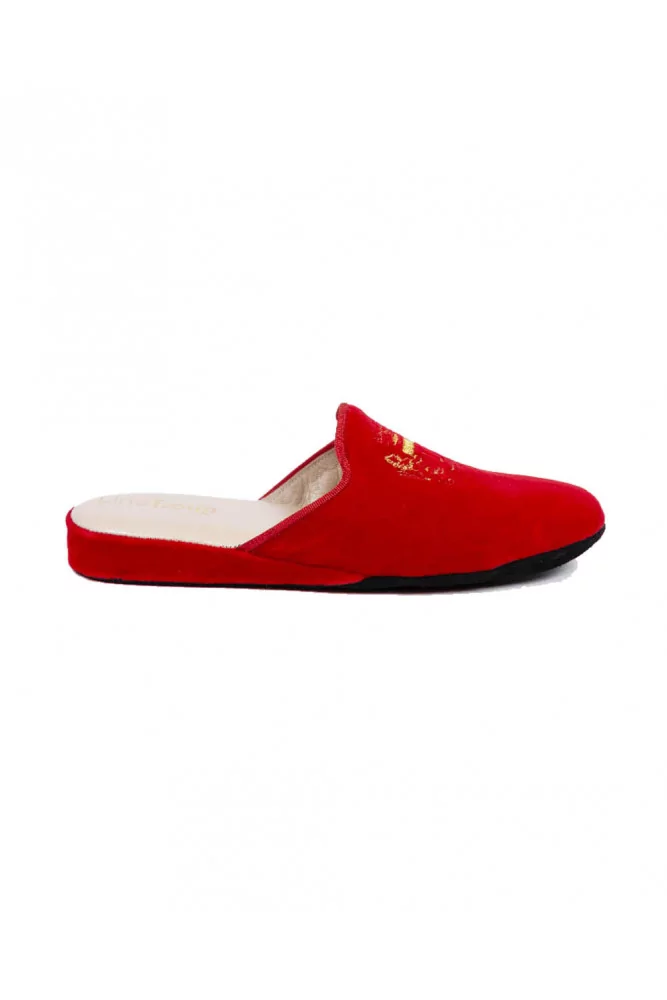 Indoor mules Line Loup "Stéphanie" red with golden embroidery for women