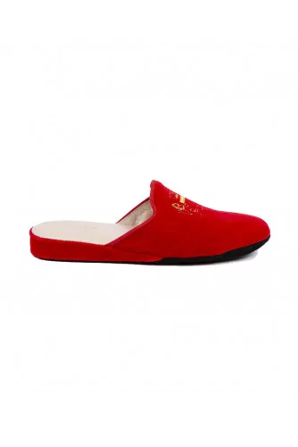 Indoor mules Line Loup "Stéphanie" red with golden embroidery for women
