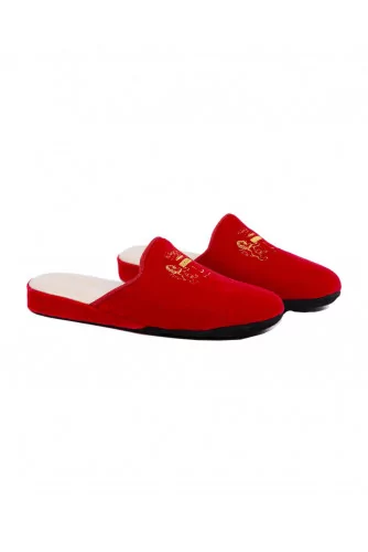 Indoor mules Line Loup "Stéphanie" red with golden embroidery for women