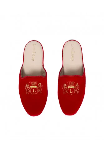Indoor mules Line Loup "Stéphanie" red with golden embroidery for women