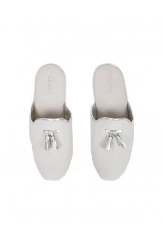 Indoor mules Line Loup "Caroline" ivory with silver tassels for women