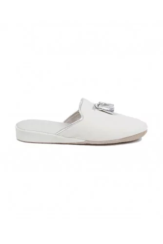 Indoor mules Line Loup "Caroline" ivory with silver tassels for women