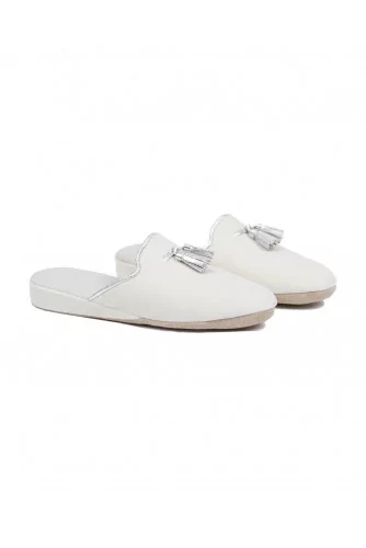 Achat Indoor mules Line Loup Caroline ivory with silver tassels for women - Jacques-loup